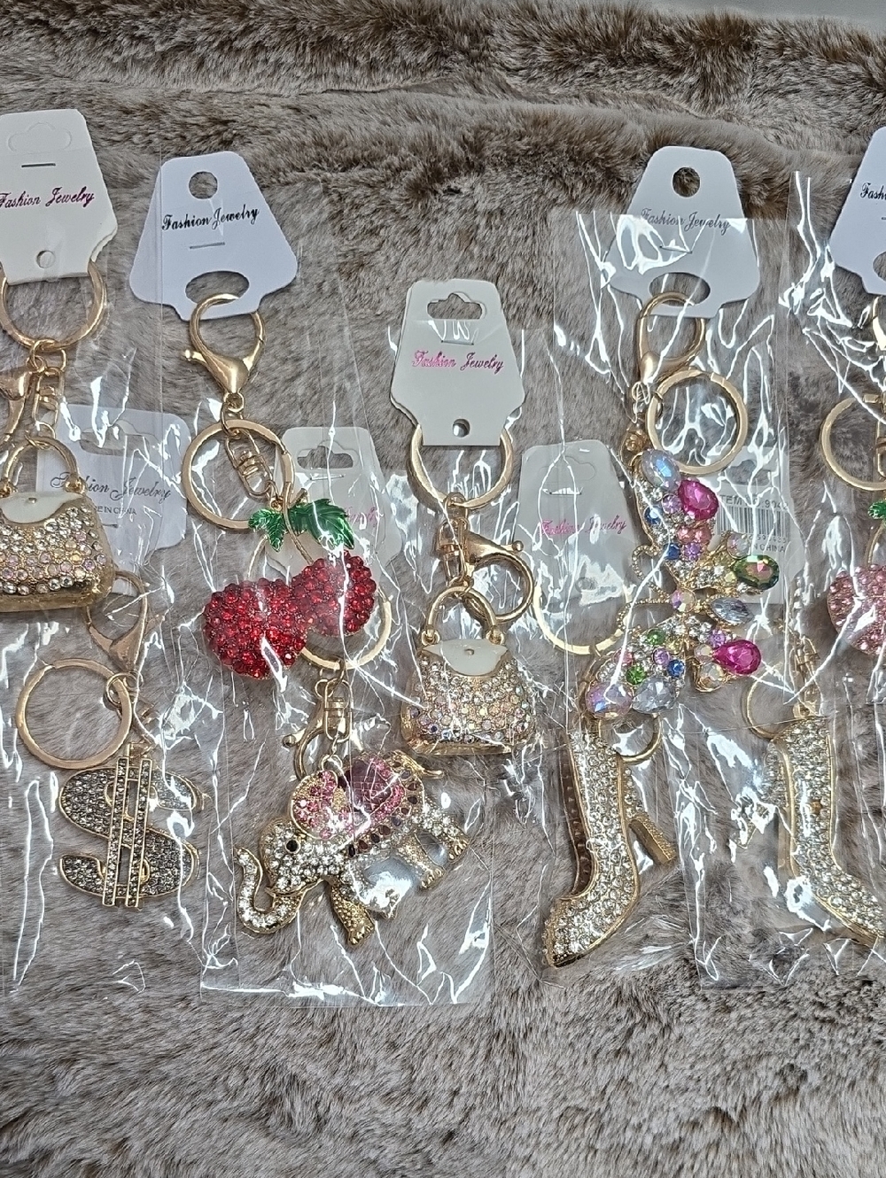 Fashion Jewelry Gold-Tone Crystal Charm Keychain with Multicolor Gem Accents